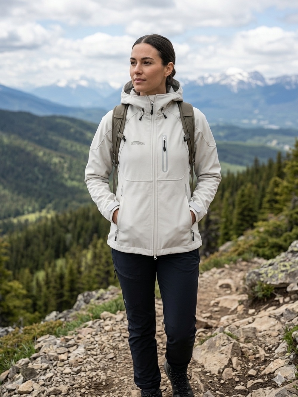 Women's Waterproof Hooded Softshell Jacket - off white